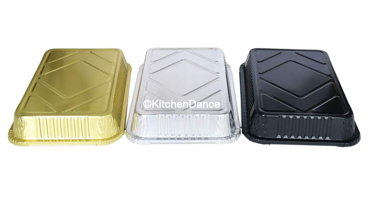 KitchenDance 4-Pound Disposable Colored Aluminum Oblong Baking Pan with Lid - Gold Foil Food Storage Container for Cakes, Lasagna & Meal Prep - Ideal for Home Kitchens, Restaurants & Catering Services (200 Count, #52180L)