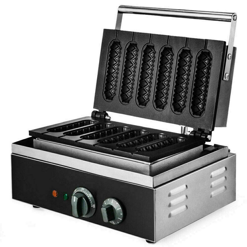 **Commercial Waffle Maker & Hot Dog Baker – 6-Groove Non-Stick Grid for Waffles, Corn Dogs & Muffins – 1500W 110V/60HZ – Perfect for Restaurants, Cafes & Home Breakfast**