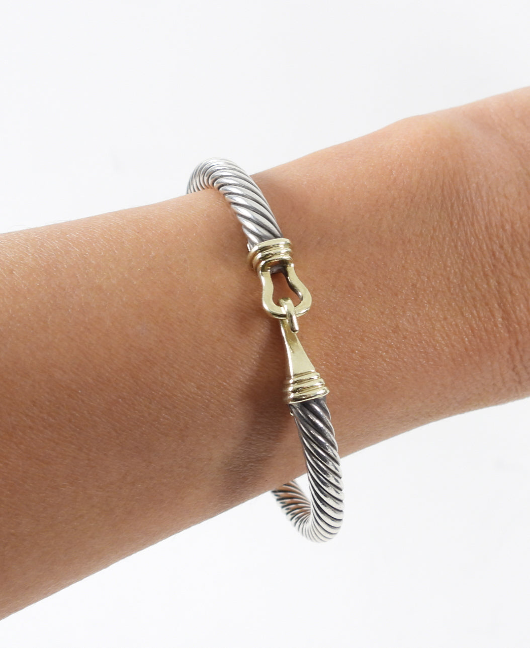 David Yurman Sterling Silver 14k Gold 5mm Classic Cable Buckle Bracelet for Women - Elegant Jewelry Gift for Anniversary, Birthday & Special Occasions