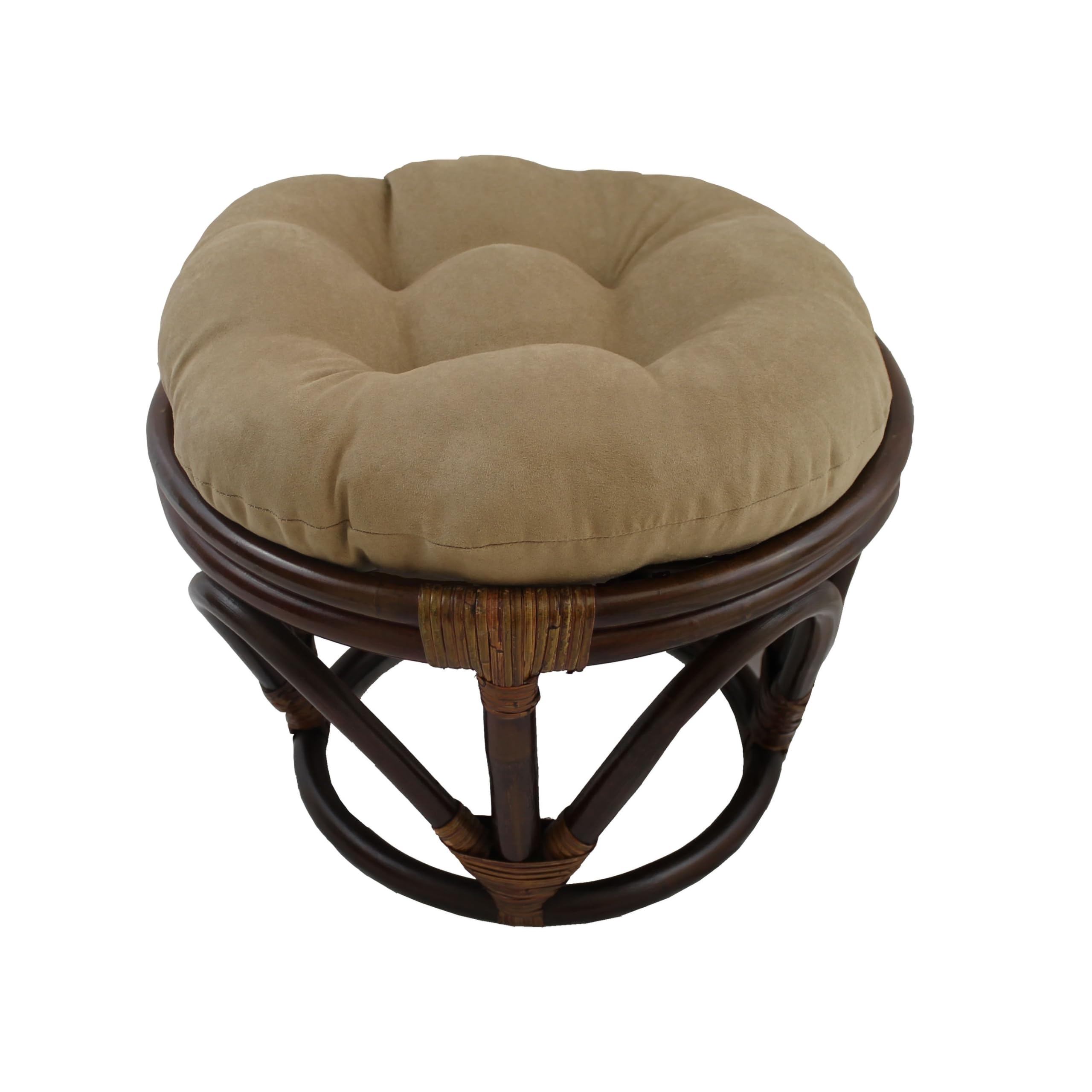 Stylish Rattan Ottoman with Micro Suede Cushion - International Caravan Furniture for Living Room, Bedroom & Patio Decor