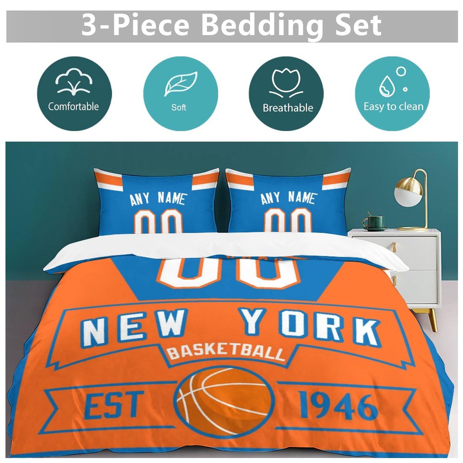 Custom Basketball Comforter Set - 3 Piece (Comforter + 2 Pillowcases) - Personalized Name & Number - Soft Lightweight Quilt Bedding for Sports Fans - Perfect for Bedroom Decor, Game Day & Gift Giving