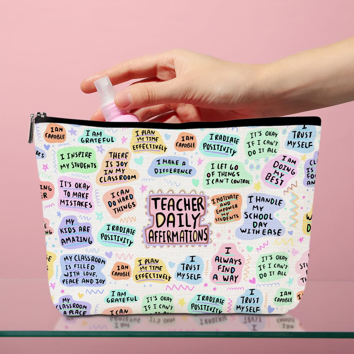 **Inspirational Teacher Gifts - Motivational Cosmetic Makeup Bag for Women, Mentors & Coworkers - Perfect Teacher Appreciation, Retirement, Christmas, Birthday & Valentine's Day Gift - Great for Travel, Work & Daily Use**
