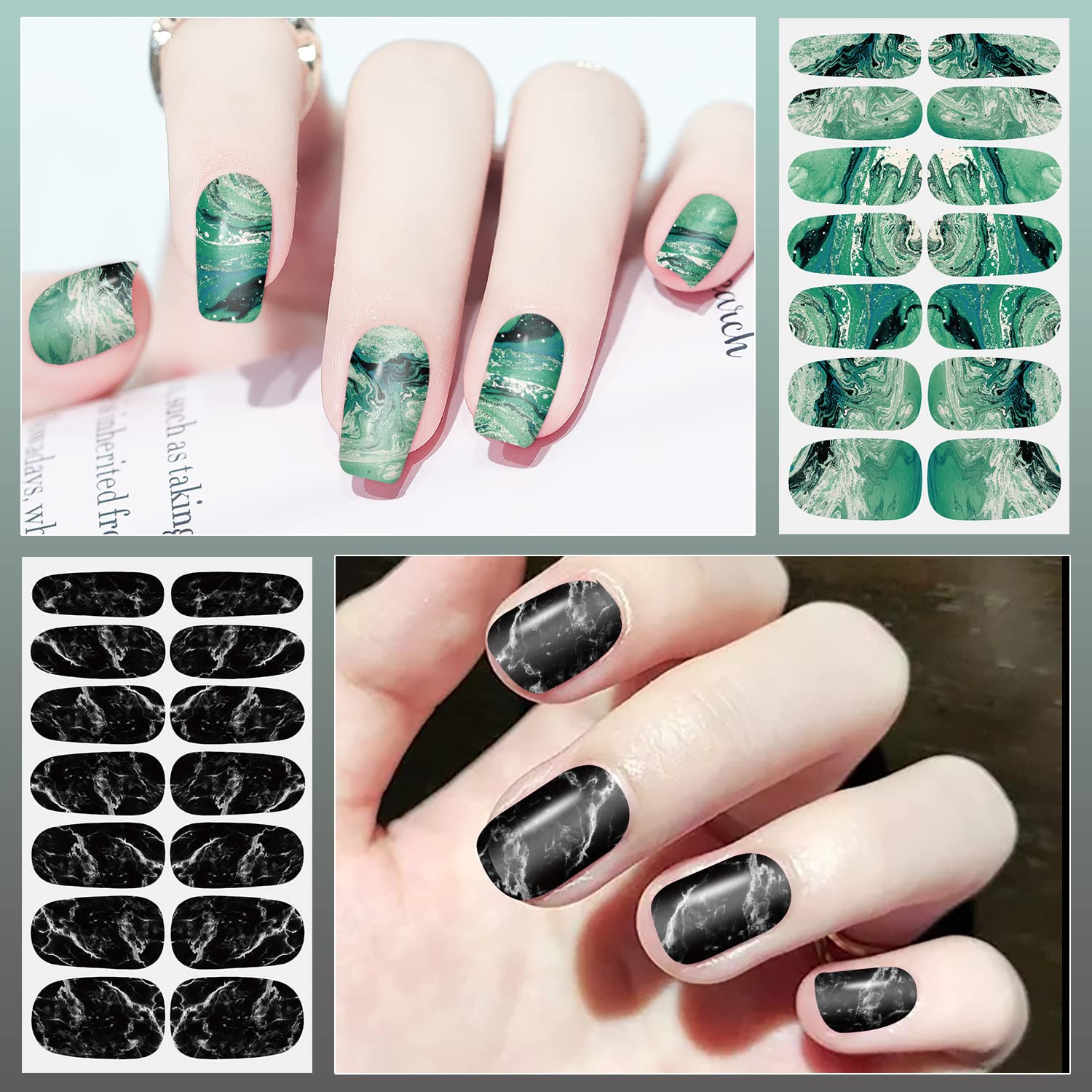 DANNEASY Marble Nail Polish Strips - 12 Sheets Self-Adhesive Nail Wraps for Women, Gel Nail Stickers with Nail File & Cuticle Stick | Easy DIY Manicure at Home, Salon-Quality Nails for Parties, Weddings & Everyday Wear