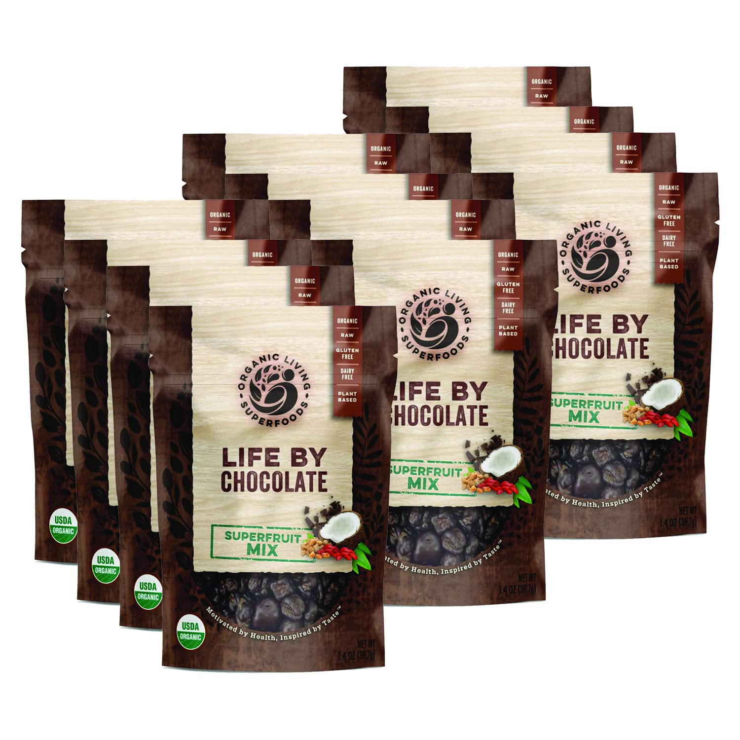 Organic Raw Dark Chocolate Covered Superfruit Mix - Dairy Free, Vegan, Gluten Free Snack - 1.4 oz (12 Pack) - Healthy Superfoods for Energy, Workouts & On-the-Go Snacking