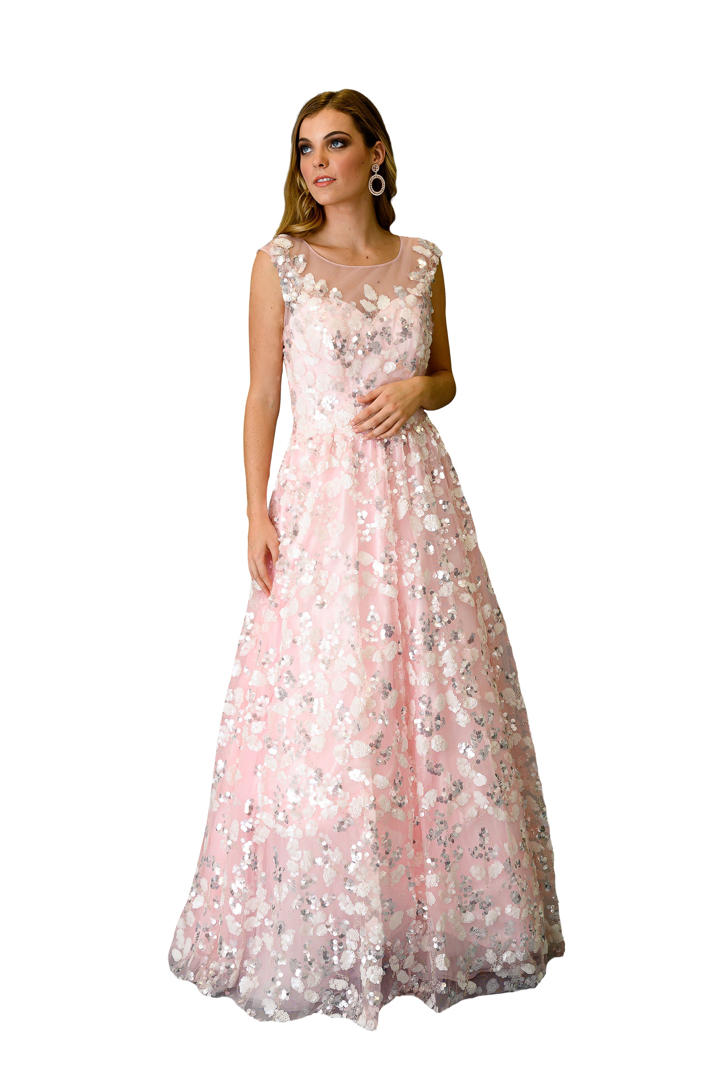 Elegant Illusion Neck Floor Length Flare Gown - Sexy Formal Evening Dress for Prom, Wedding & Special Occasions