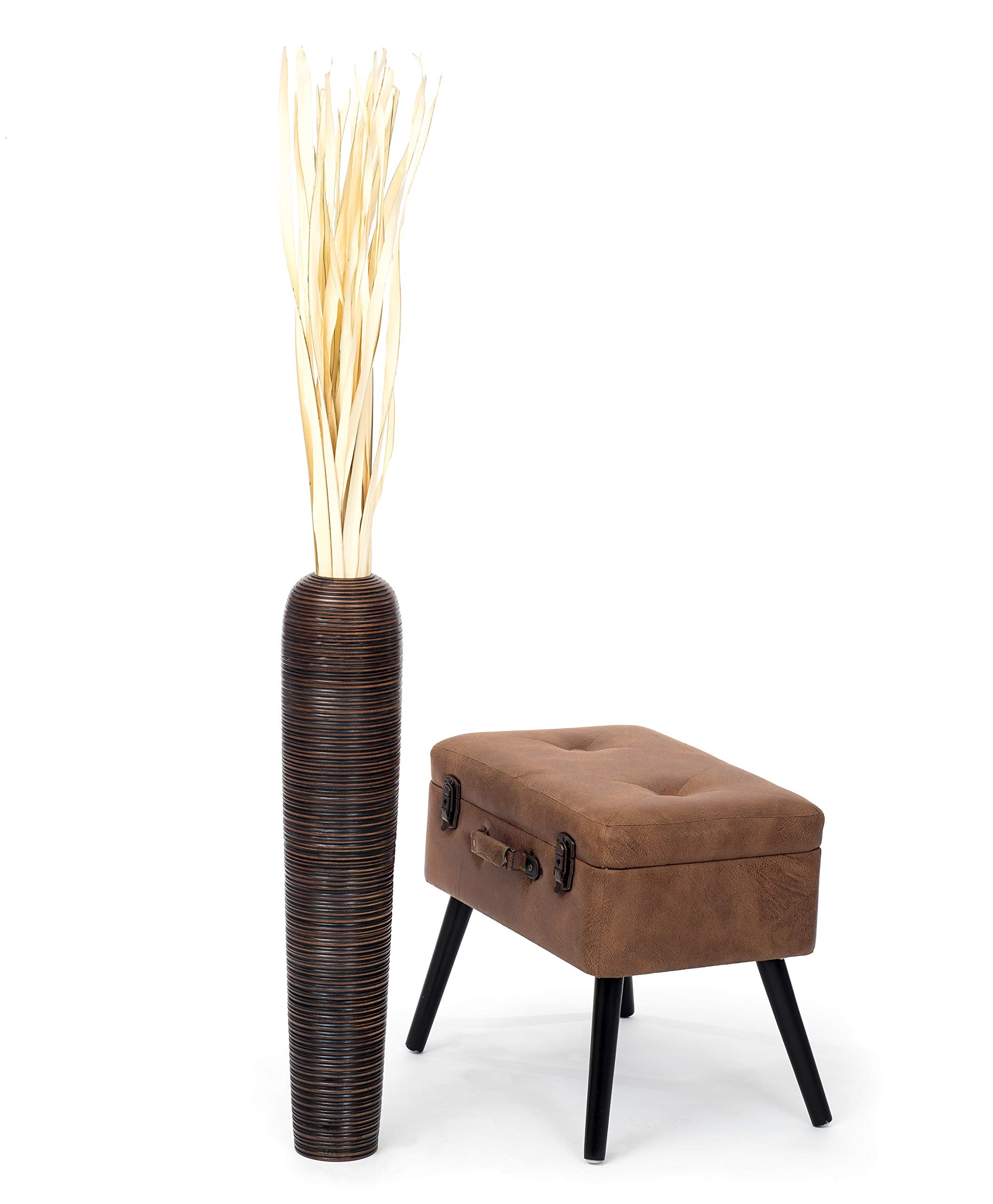 Leewadee 28-inch Large Brown Wooden Floor Vase - Farmhouse Home Decor for Flowers, Fake Plants & Pampas Grass | Perfect for Living Room, Entryway & Wedding Centerpieces