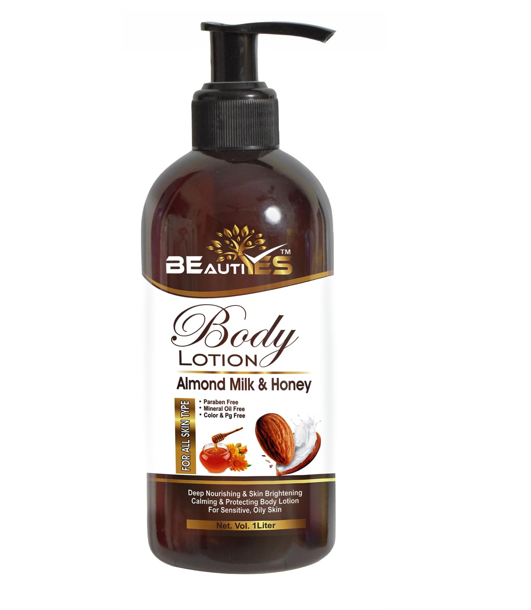 Beautyyes Almond Milk & Honey Body Lotion with Milk Protein Face Moisturizer Combo (2-Pack, 1 Liter Each) - Hydrating Skincare Set for Dry Skin, Day & Night Use