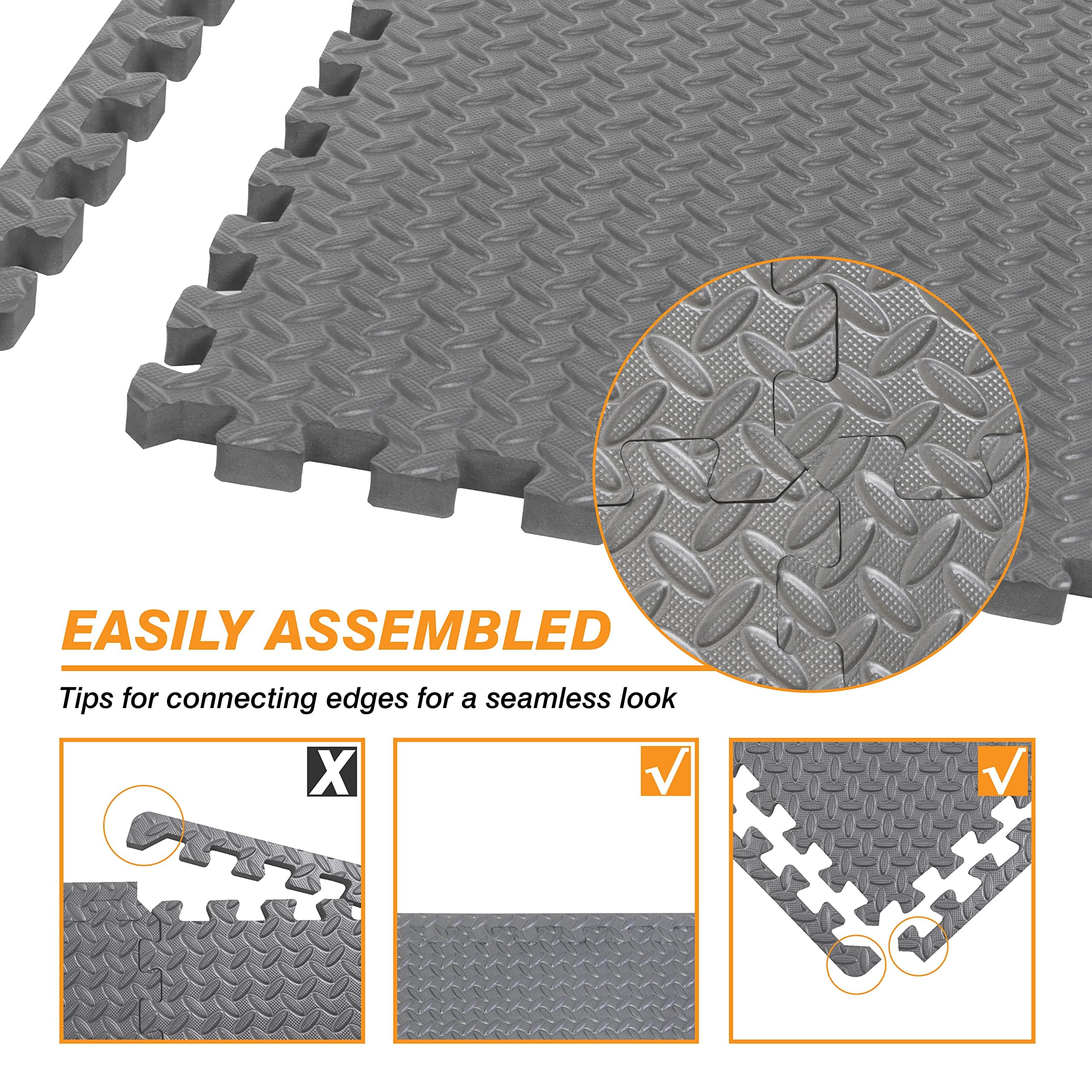Torin Interlocking Foam Tiles Puzzle Mats - 24 SQ FT EVA Gym Flooring for Home Workouts, 1/2 Inch Thick Exercise Mat (6 Tiles, Grey) | Ideal for Home Gym, Yoga, Kids Play Area & Garage Workout Space