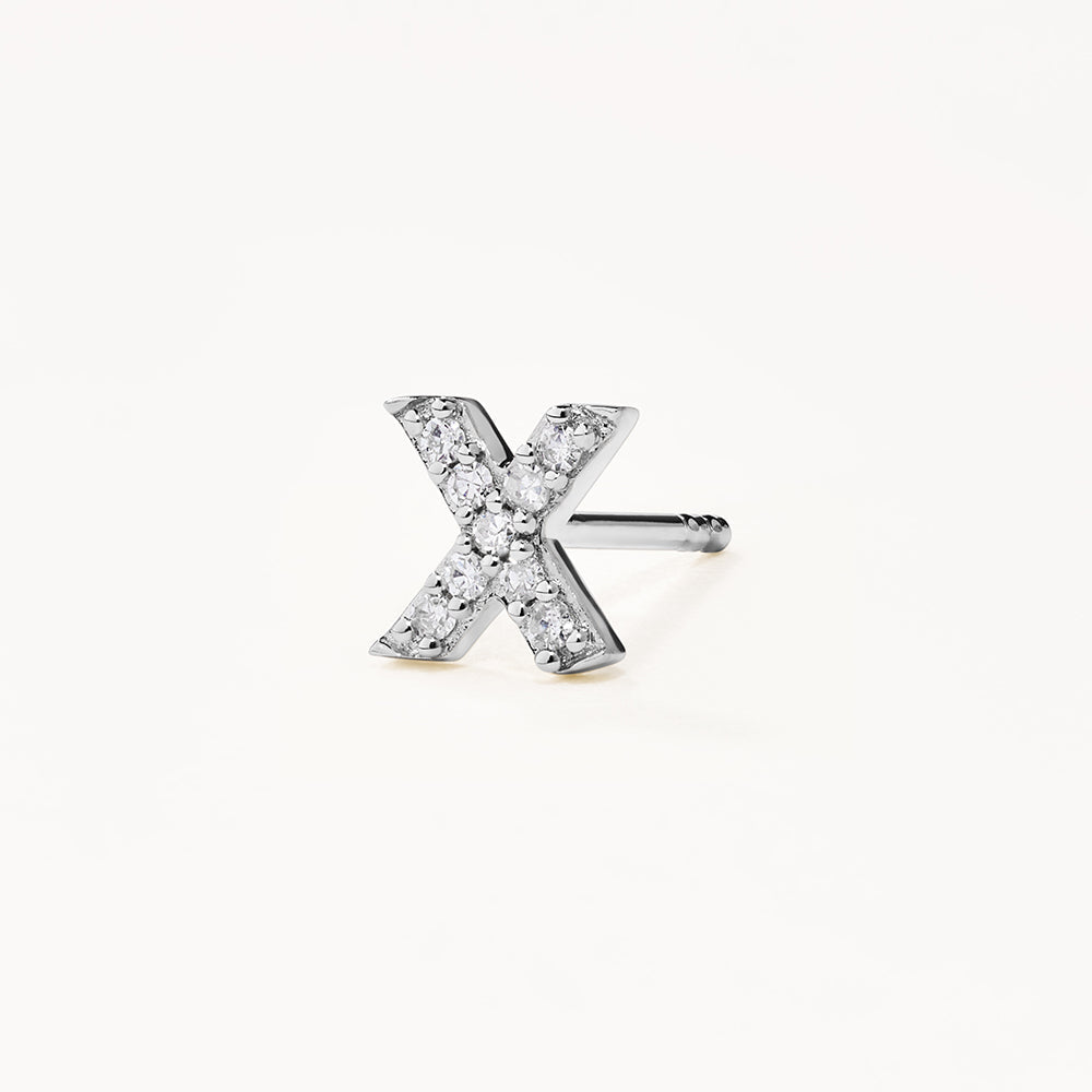 Diamond Letter X Single Stud Earring in Sterling Silver - Perfect for Gifts, Birthdays & Everyday Elegance