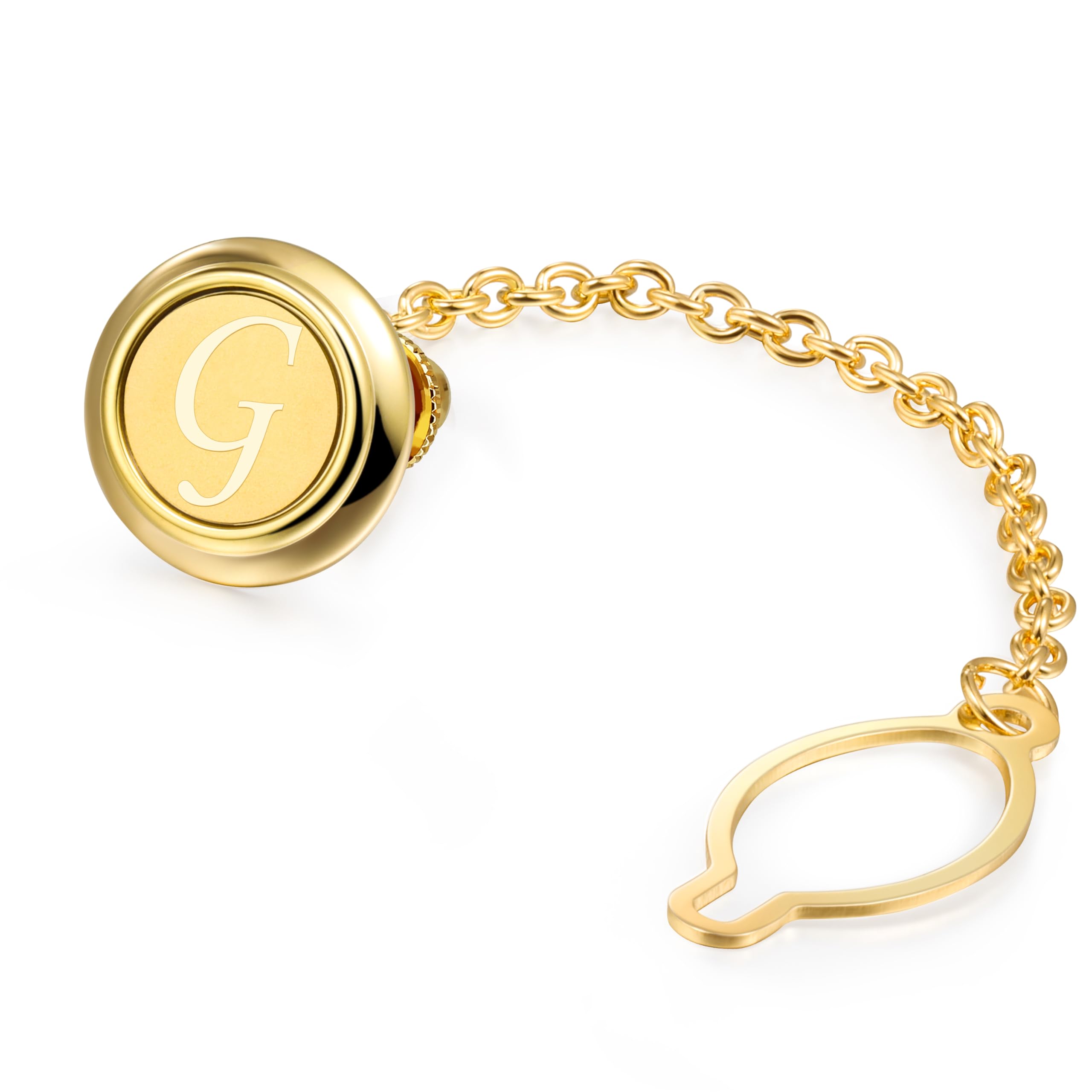 HAWSON Gold Round Tie Tacks for Men with Chain - Initials A-Z Tie Pins for Wedding, Business, Birthday & Anniversary - Elegant Tie Clip Gift for Grooms, Professionals & Formal Occasions
