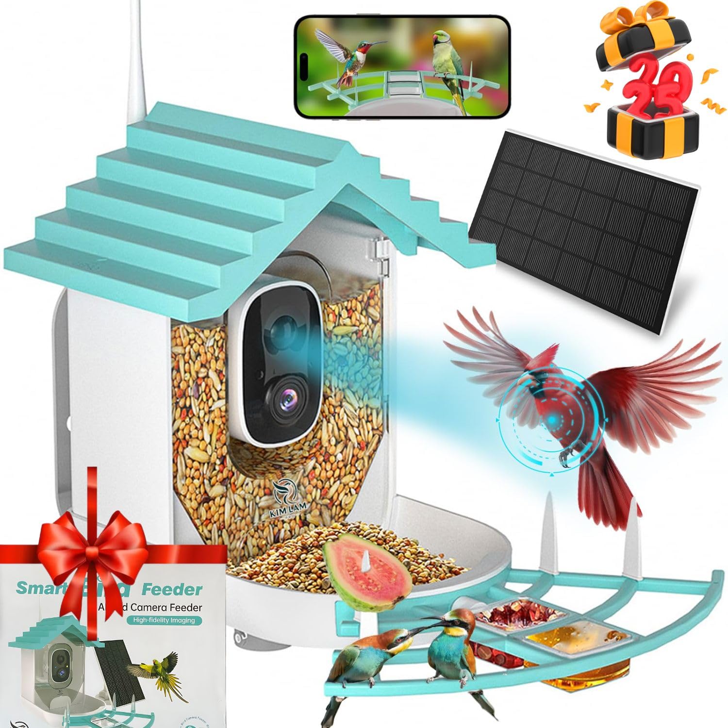 Smart Bird Feeder with Camera - 1.5L AI-Powered Bird Identification for 10,000+ Species, Auto Capture & Real-Time Alerts | Perfect Gift for Bird Watchers & Nature Enthusiasts | Ideal for Backyard Birdwatching, Wildlife Monitoring & Outdoor Nature Exploration
