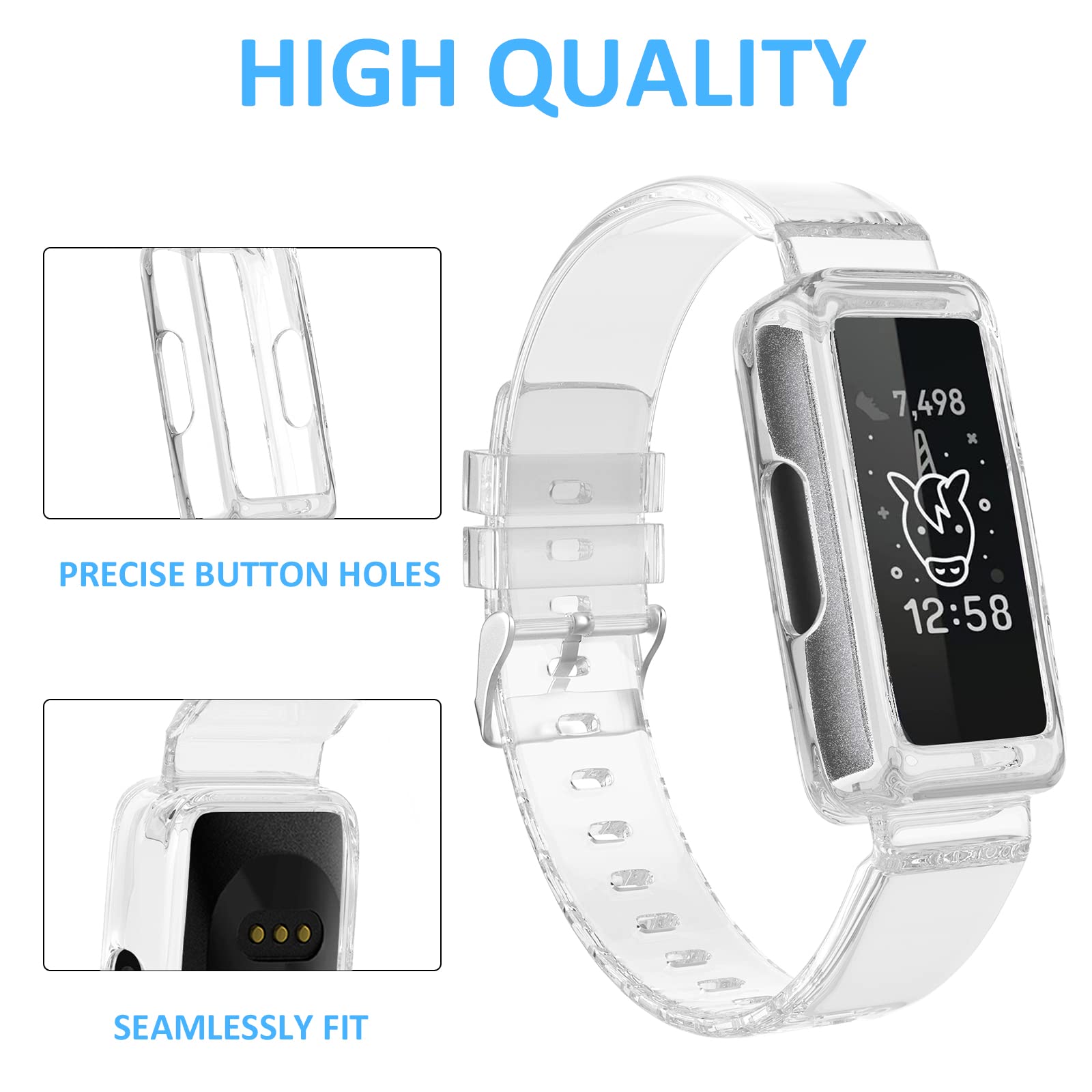 Compatible Fitbit Ace 3 & Ace 2 Bands for Kids - Durable TPU Clear Sport Band with Protective Bumper Case | Also Fits Fitbit Inspire/Inspire 2/Inspire HR/Luxe | Perfect for Active Kids, Women & Men | Great for Sports, School & Daily Wear