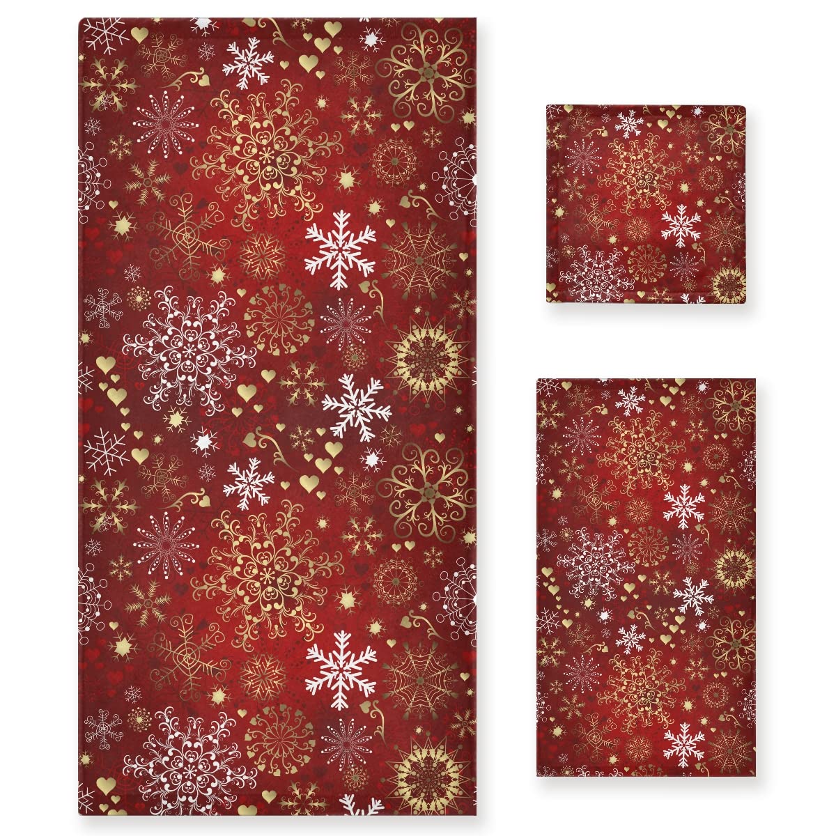 3-Piece Christmas Snowflake Bath Towel Set - 1 Bath Towel, 1 Hand Towel, 1 Washcloth - Super Absorbent Soft Cotton Towels for Bathroom, Shower & Spa - Perfect Holiday Gift & Home Decor