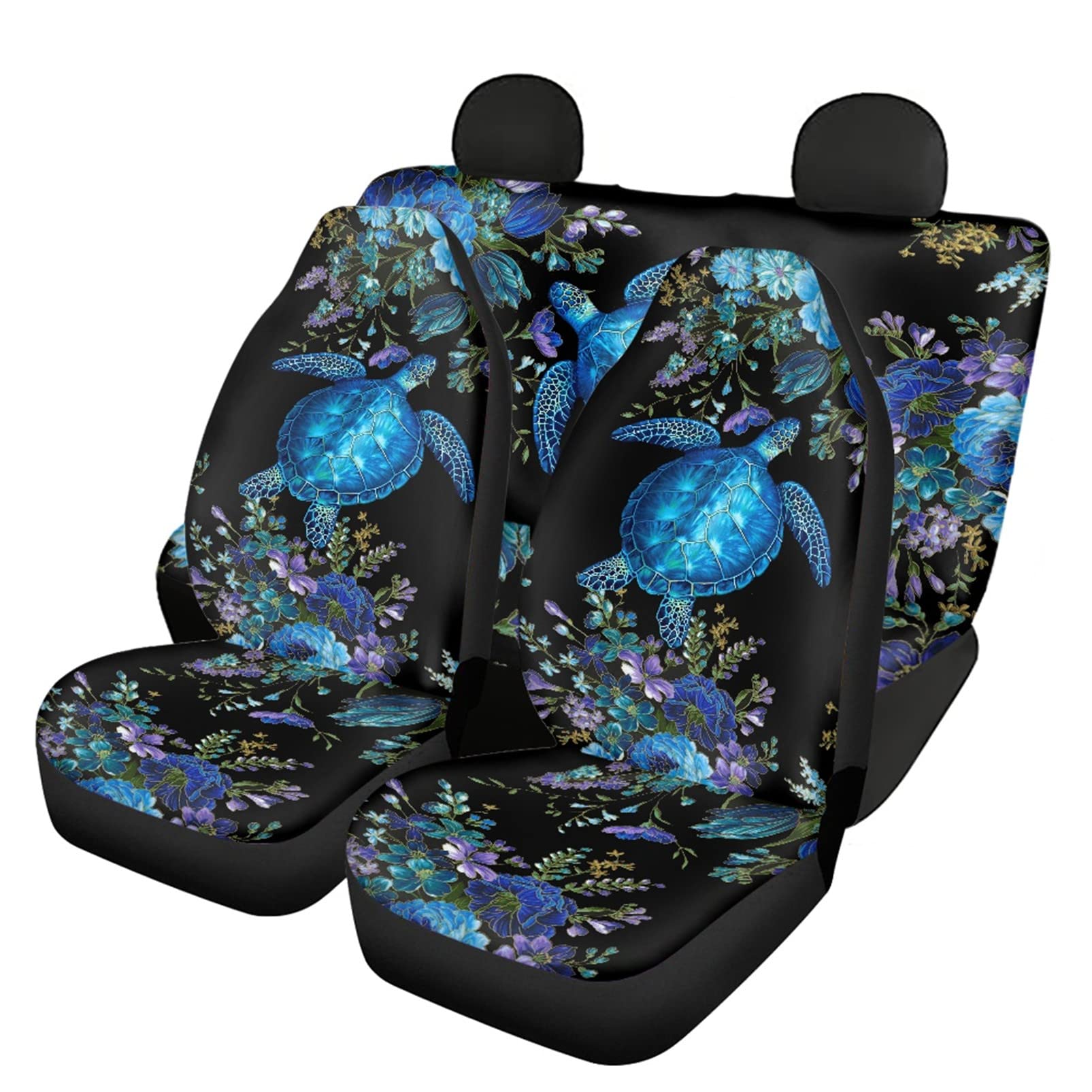 YSTARDREAM Floral Turtle Print Car Seat Covers - Universal Fit for Sedan, SUV, Van Front & Back Seats - Cute Pet-Friendly Car Interior Accessories for Women | Perfect for Daily Commute, Road Trips & Pet Protection