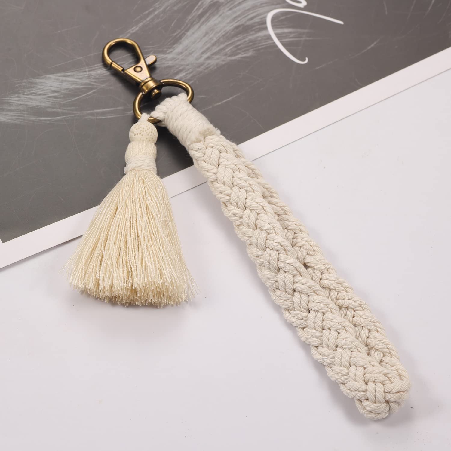 XGALBLA Soft Macrame Keychain - Boho Handmade Wristlet Bracelet & Key Holder for Women - Country Style Wrist Lanyard - Perfect for Keys, ID Cards, and Everyday Carry Accessories