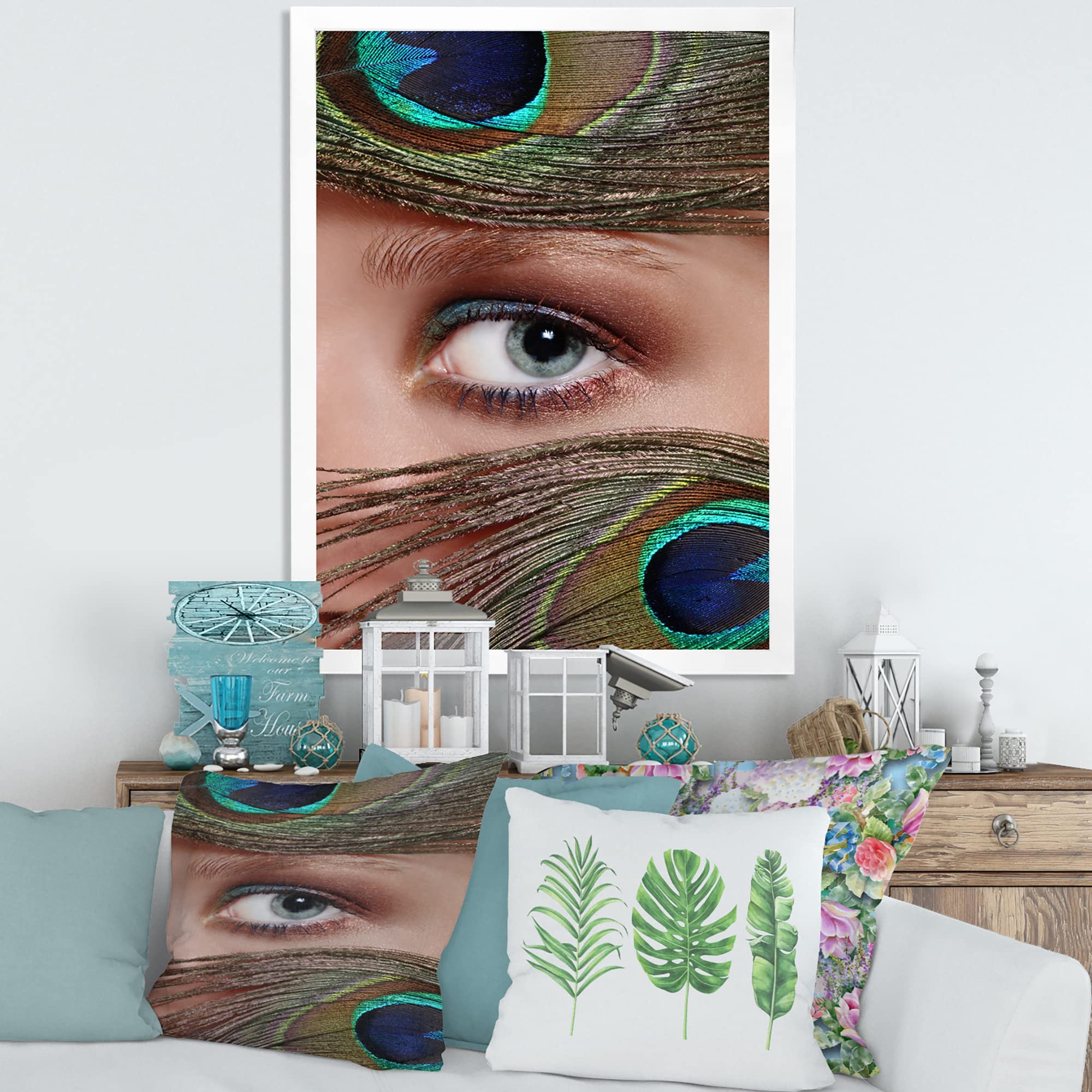 Bohemian Peacock Feather Wall Art - Handmade Framed Decor for Living Room, Bedroom & Office | Eye Design Eclectic Home Decor