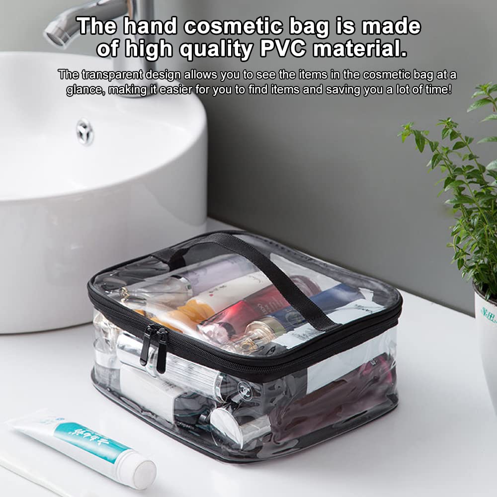 Corsehild 2 Pack Clear Travel Toiletries Bag - Waterproof PVC Cosmetic Makeup Pouch with Zipper for Women & Men - Perfect for Airplane Carry-On, Gym, Beach & Vacation Essentials (Black)