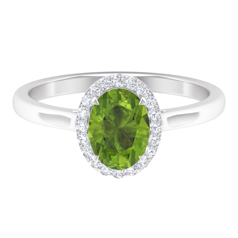 1.50 CT Peridot and Diamond Halo Engagement Ring - 14K Solid Gold August Birthstone Ring for Women | Perfect for Proposals, Anniversaries & Special Occasions