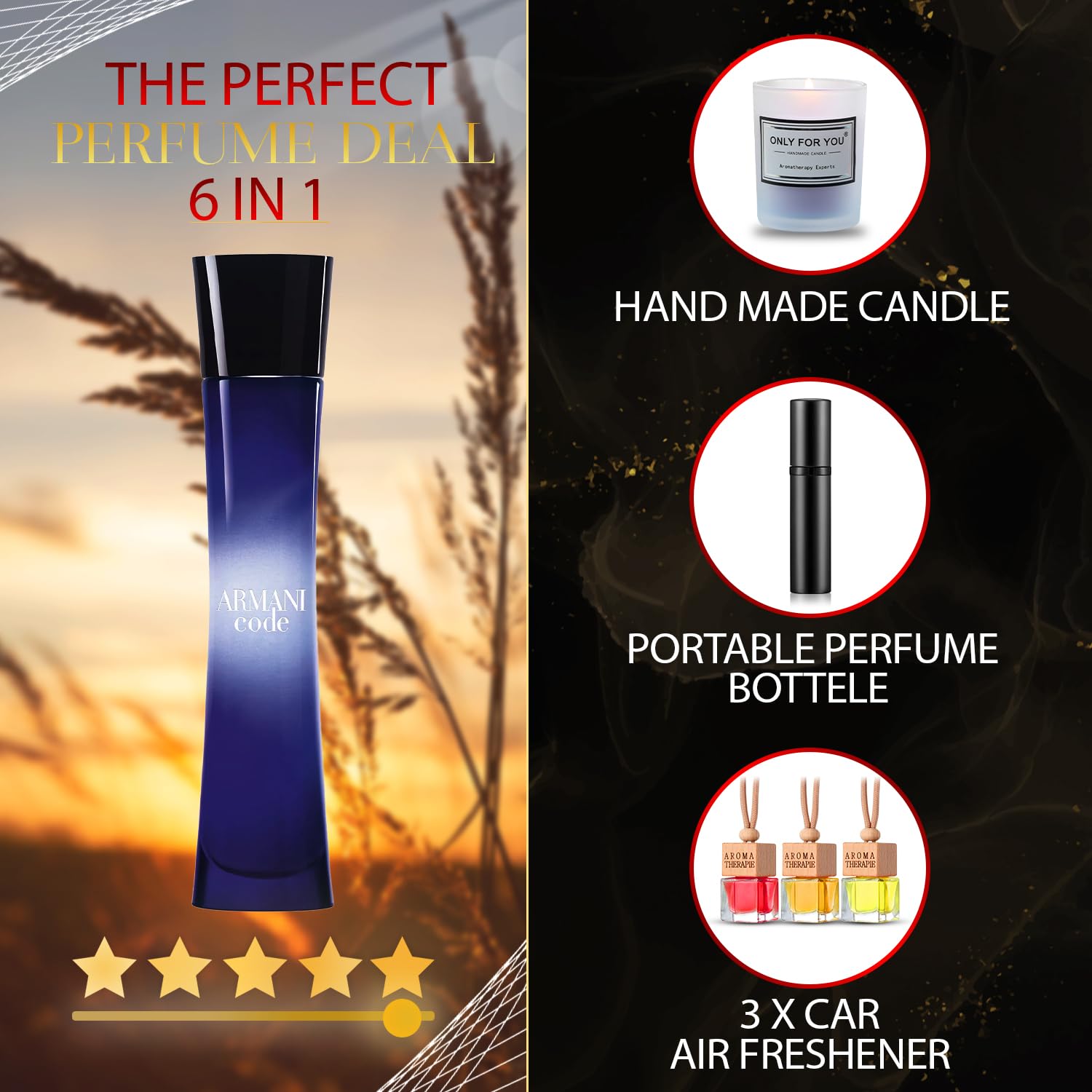Luxury Women's Perfume Gift Set - 2.5 oz EDP with Lavender Soy Candle, 3 Car Air Fresheners & Travel Atomizer | Perfect for Birthday, Anniversary & Mother's Day Gifts | Home, Office & Car Fragrance Solution