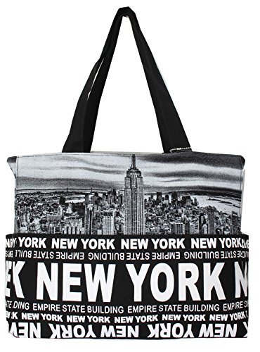 New York Skyline Canvas Tote Shoulder Bag - Stylish Black Reusable Shopping Bag for Women & Men - Perfect for Groceries, Beach, Work & Travel