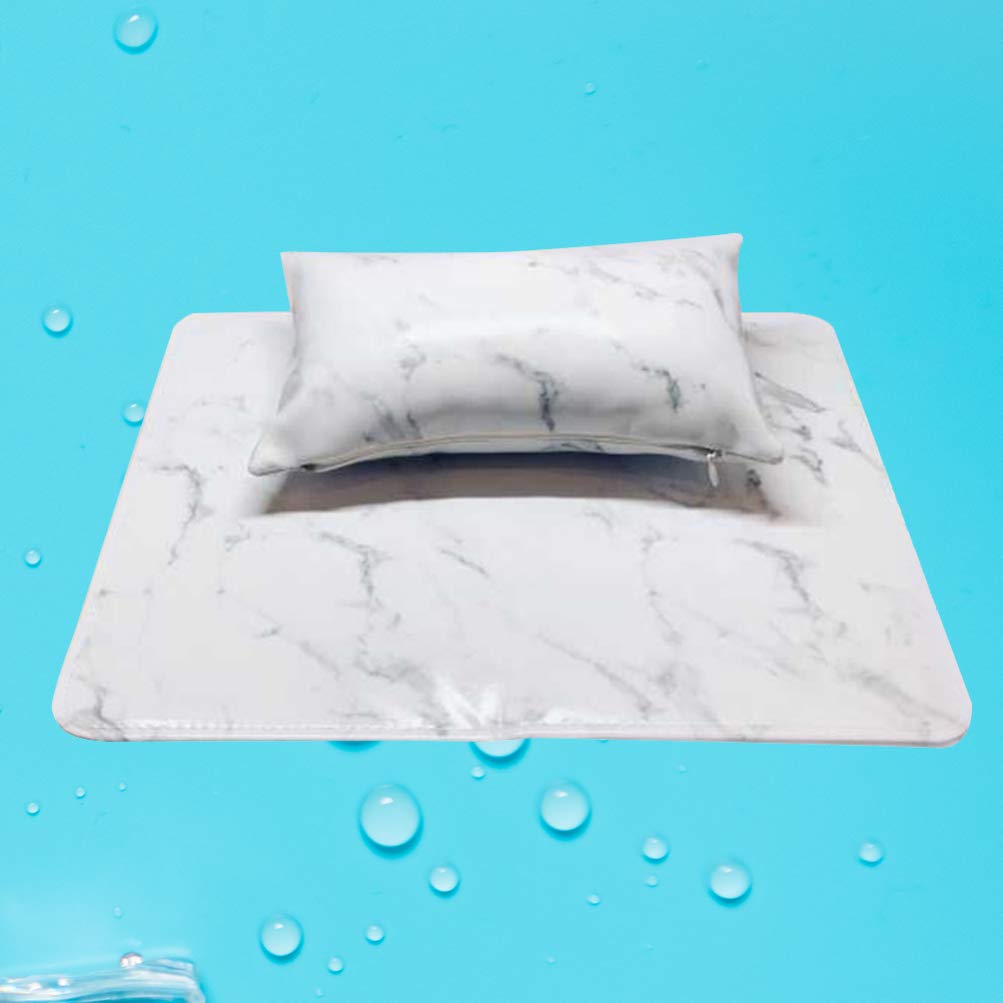 EXCLUZO Nail Hand Rest Cushion - Salon Hand Holder & Arm Support Pillow for Manicure, Pedicure & Nail Art - Comfortable White Marbling Design - Perfect for Nail Salons, Home Spa & Professional Nail Technicians