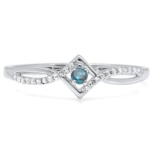 Dazzlingrock 10k White Gold Round Blue & White Diamond Promise Ring for Women - 0.15 Cttw Engagement Jewelry - Perfect for Proposals, Anniversaries & Special Occasions