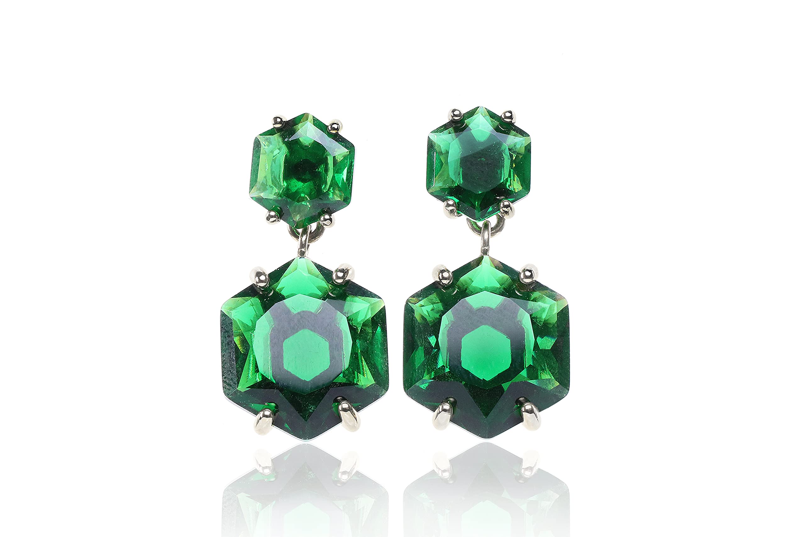 Hexagon Emerald Earrings for Women - May Birthstone Dangle Earrings, Handmade Bridal & Statement Jewelry - Customizable Artisan Jewelry | Perfect for Weddings, Parties & Special Occasions