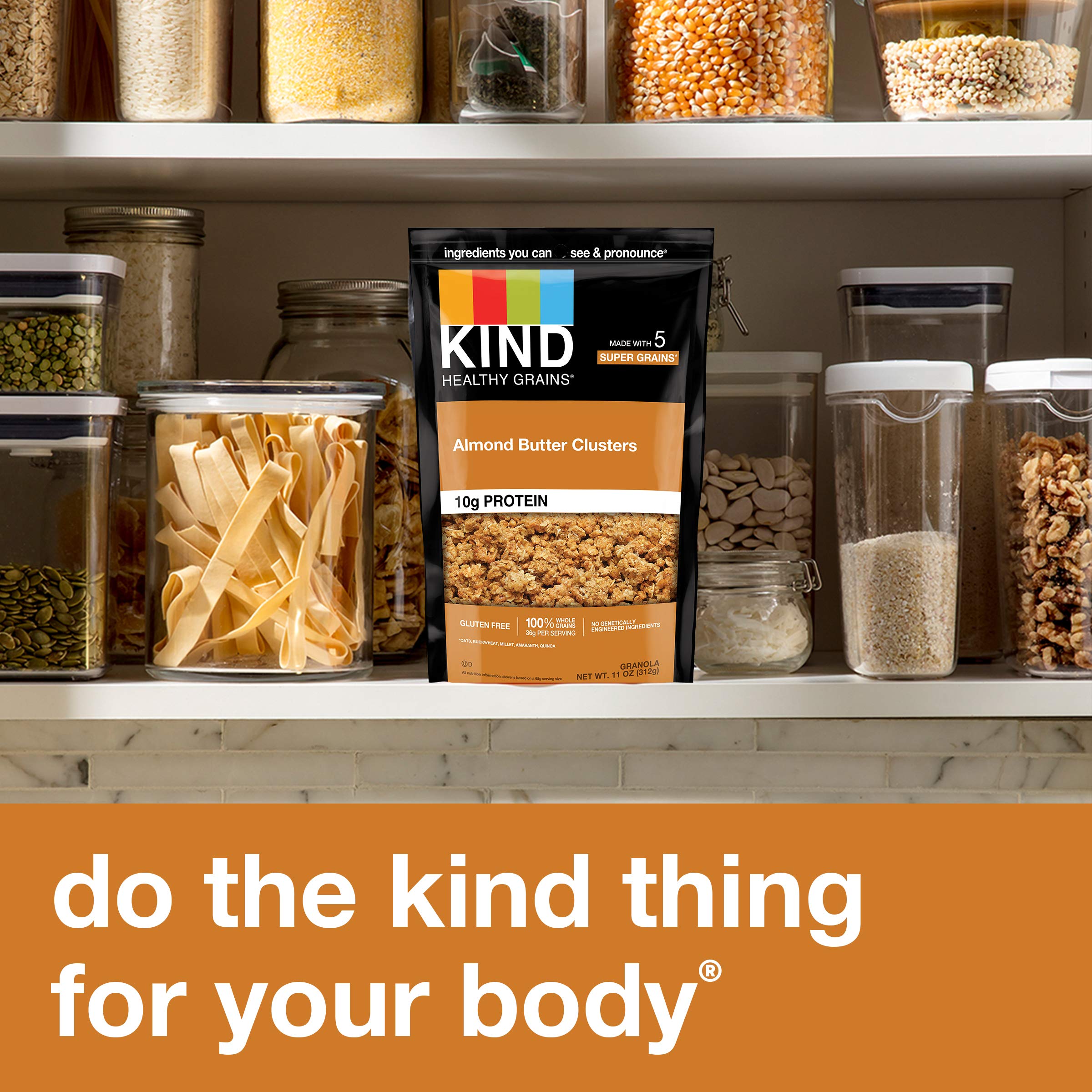 KIND Healthy Grains Clusters Almond Butter Granola - High Protein 10g, Gluten Free, Non-GMO, 11oz (Pack of 6) - Perfect for Breakfast, Snacks & On-the-Go Energy