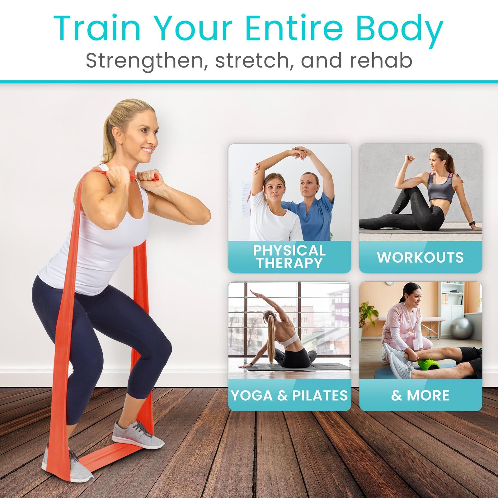 Vive Professional Resistance Bands - 25 Yard Non-Latex Roll for Physical Therapy, Strength Training & Rehabilitation - Upper & Lower Body Workout Elastic Bands for Women & Men - Perfect for Home Gym, Yoga, Pilates and Fitness Training