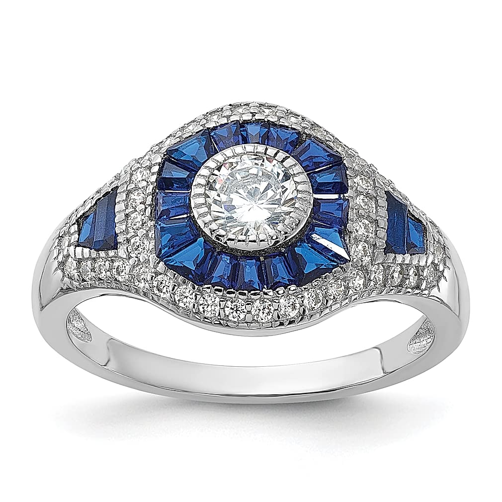 925 Sterling Silver Lab-Created Blue Spinel & Cubic Zirconia Band Ring for Women | Elegant Stackable Jewelry Gift for Her | Perfect for Anniversaries, Birthdays & Everyday Wear