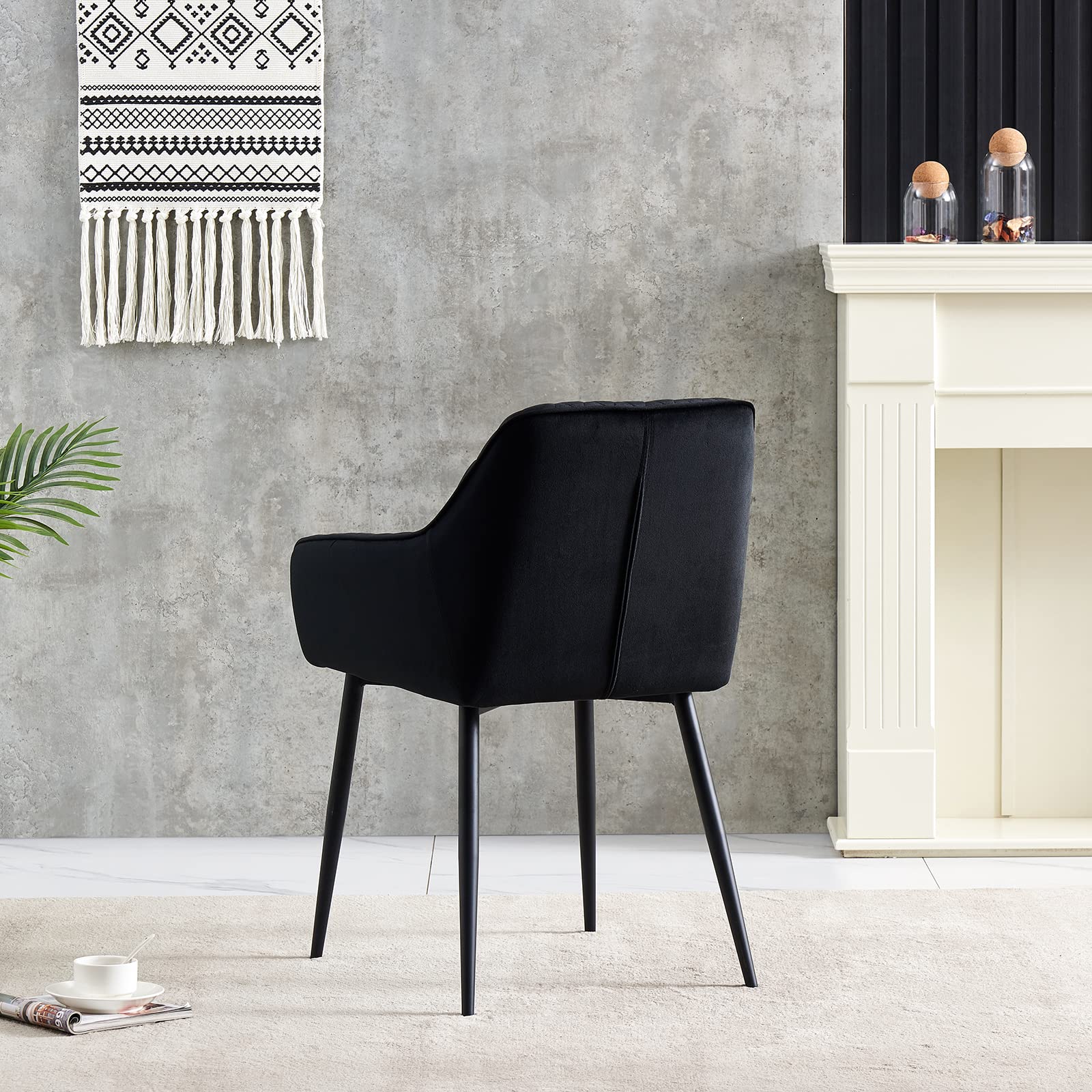 Modern Velvet Upholstered Dining Chairs Set of 4 - Black High Back Kitchen Chairs with Metal Legs for Dining Room, Kitchen, and Home Decor
