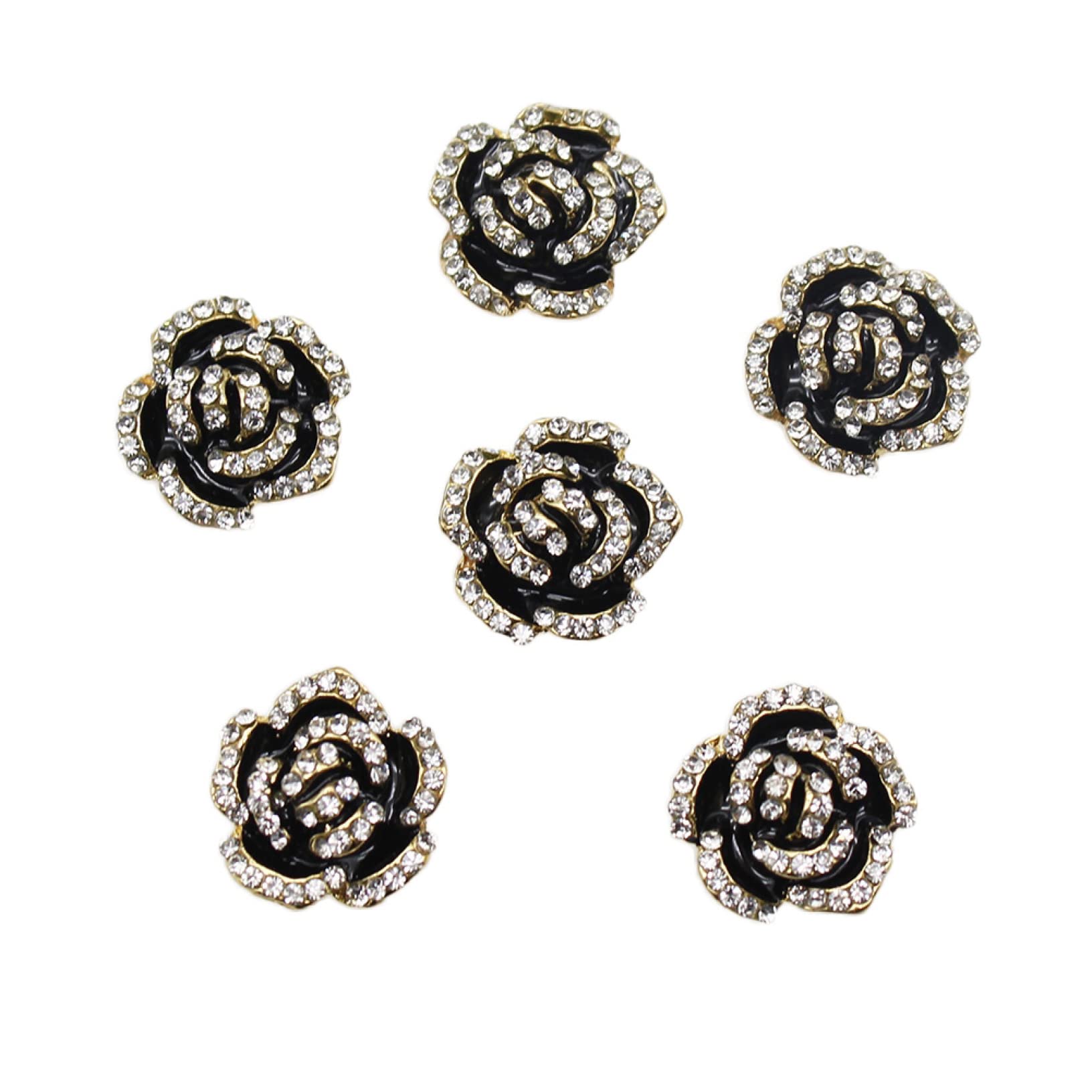 Mini Black Rose Diamond Buttons - 10pcs 0.6