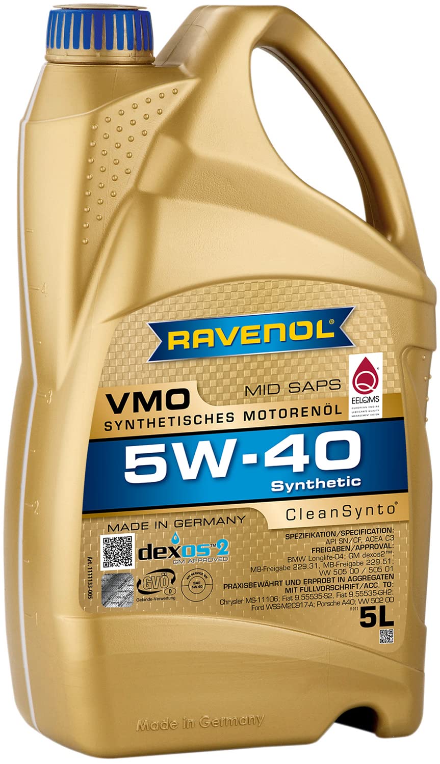 RAVENOL J1A1514 VMO 5W-40 Full Synthetic Motor Oil - 5 Liter Bottle - High Performance Engine Lubricant for Cars, Trucks & SUVs - Ideal for Extreme Temperatures & Heavy-Duty Driving