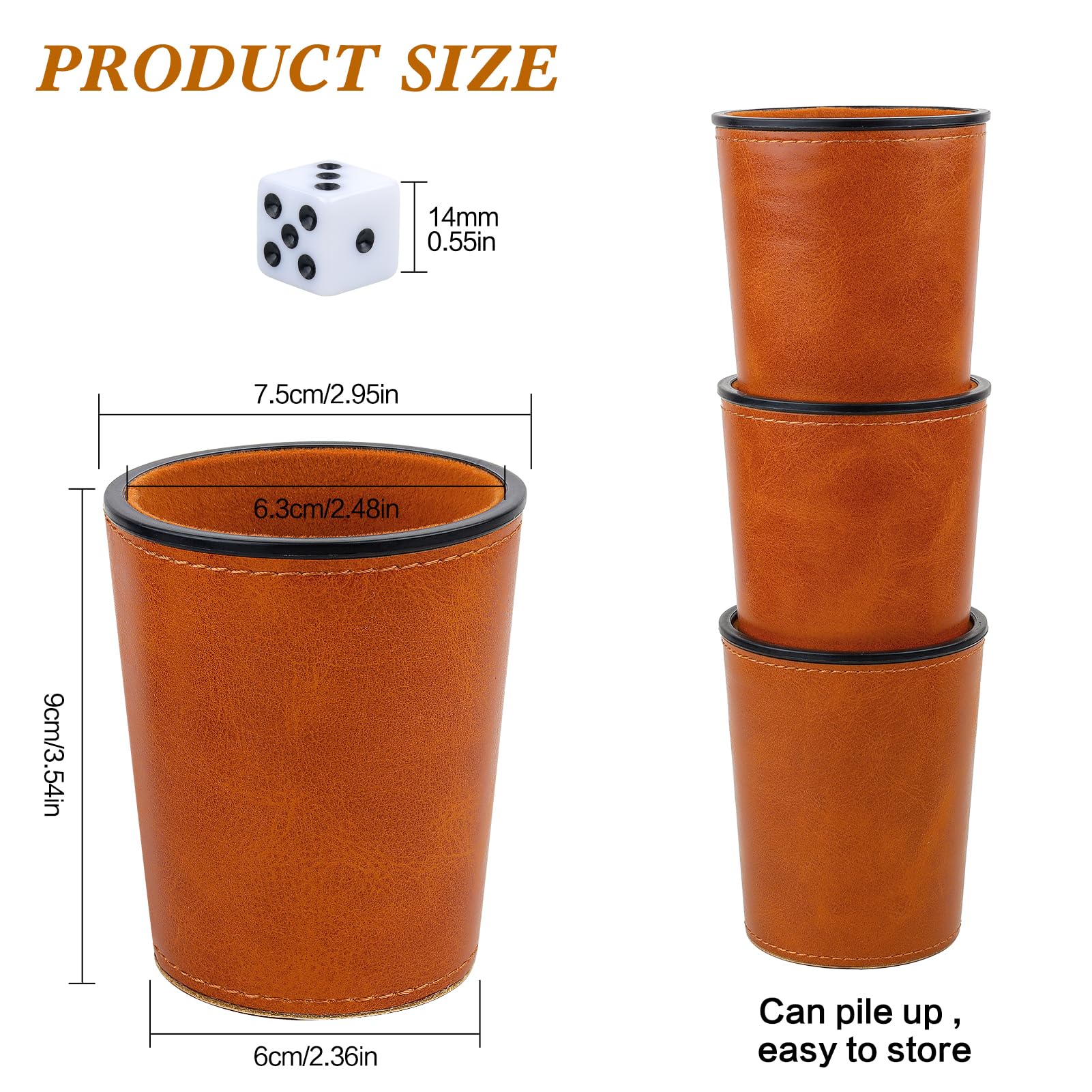 Premium PU Leather Dice Cup Set with Soft Felt Lining - 6 Quiet Dice Shakers & 36 Dice for Yahtzee, Farkle, Bar Parties & Family Game Nights - Elegant Brown Gaming Accessories (Perfect for Tabletop Games, Casino Nights & Travel Entertainment)