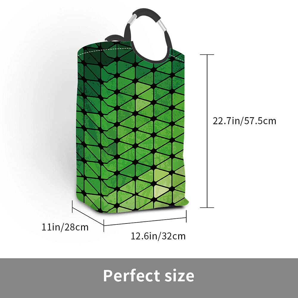Wondertify Geometric Triangle Laundry Hamper - Mosaic Grass Clothes Basket with Easy Carry Handles for Clothes Organizer & Toy Storage (Green) - Perfect for Kids' Rooms, Dormitories & Laundry Organization