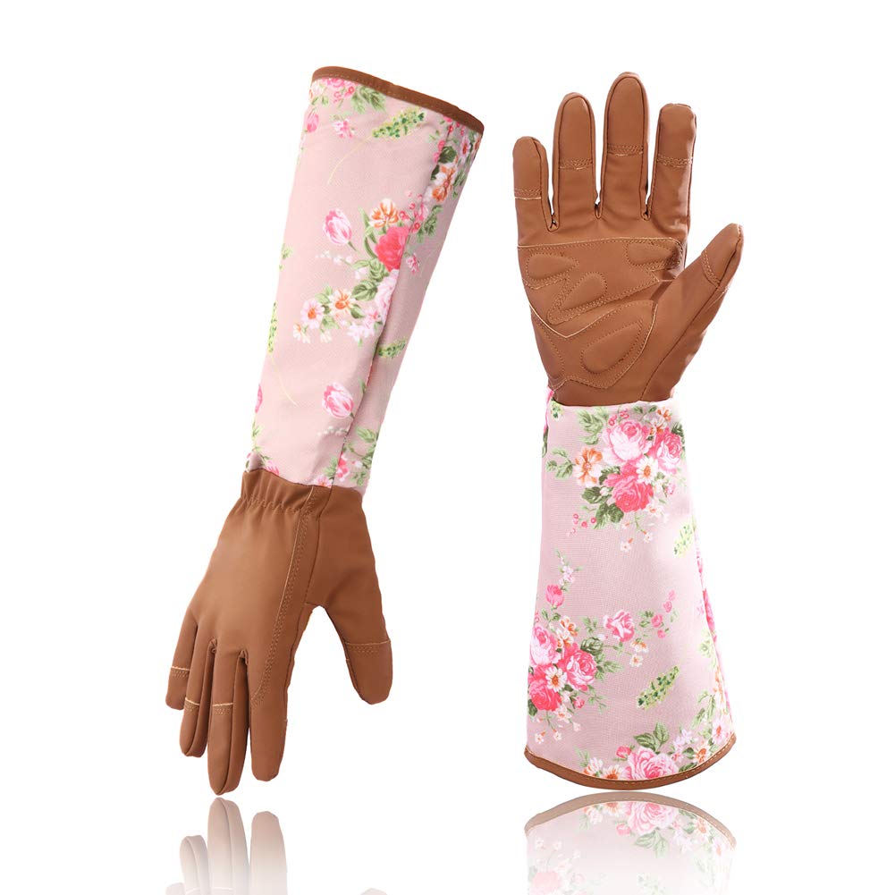 Leather Gardening Gloves for Women - Thorn Proof, Extended Long Rose Pruning Gloves - Perfect Gift for Mother & Grandma - Ideal for Rose Gardening, Pruning, and Outdoor Work (Brown)