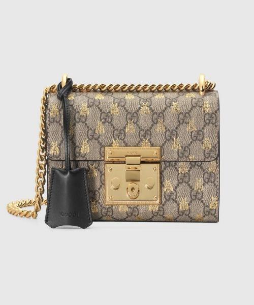 Gucci Padlock Small GG Bees Shoulder Bag in Beige & Ebony - Luxury Crossbody Purse for Women, Perfect for Date Night & Evening Events