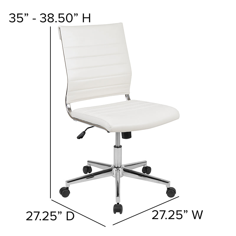 FLASH Hansel Mid Back Executive Office Chair - White LeatherSoft Upholstery, Ergonomic Swivel Design for Home & Office Workspace - Perfect for Desk Work, Conference Rooms & Professional Environments