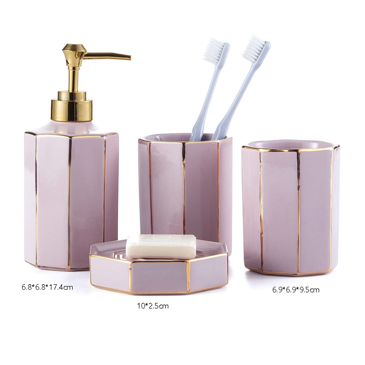 4-Piece Ceramic Bathroom Accessories Set - Nordic Style Complete Bath Decor Kit with Soap Dispenser, Toothbrush Holder, Tumbler & Soap Dish - Elegant Pink Ceramic for Vanity, Countertop & Bathroom Decor (Perfect for Modern Homes, Spa-Like Retreats & Gift Giving)