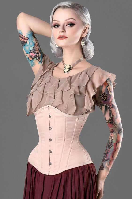 Nude Steel Boned Corset for Women - Waist Training Corset with Adjustable Lacing & Comfortable Fit | Perfect for Costumes, Burlesque, and Shapewear