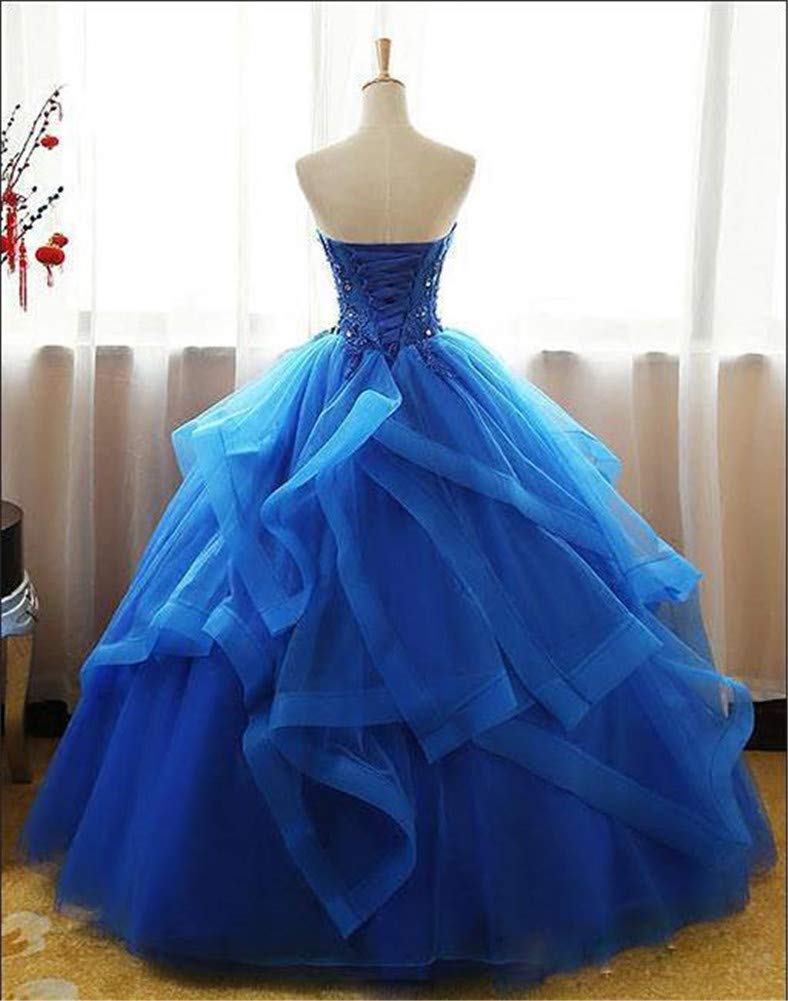 Elegant Purple Strapless Lace Beaded Quinceañera Dress with Ruffles - Long Sleeveless Prom Ball Gown for Women | Perfect for Sweet 16, Formal Dances & Special Occasions