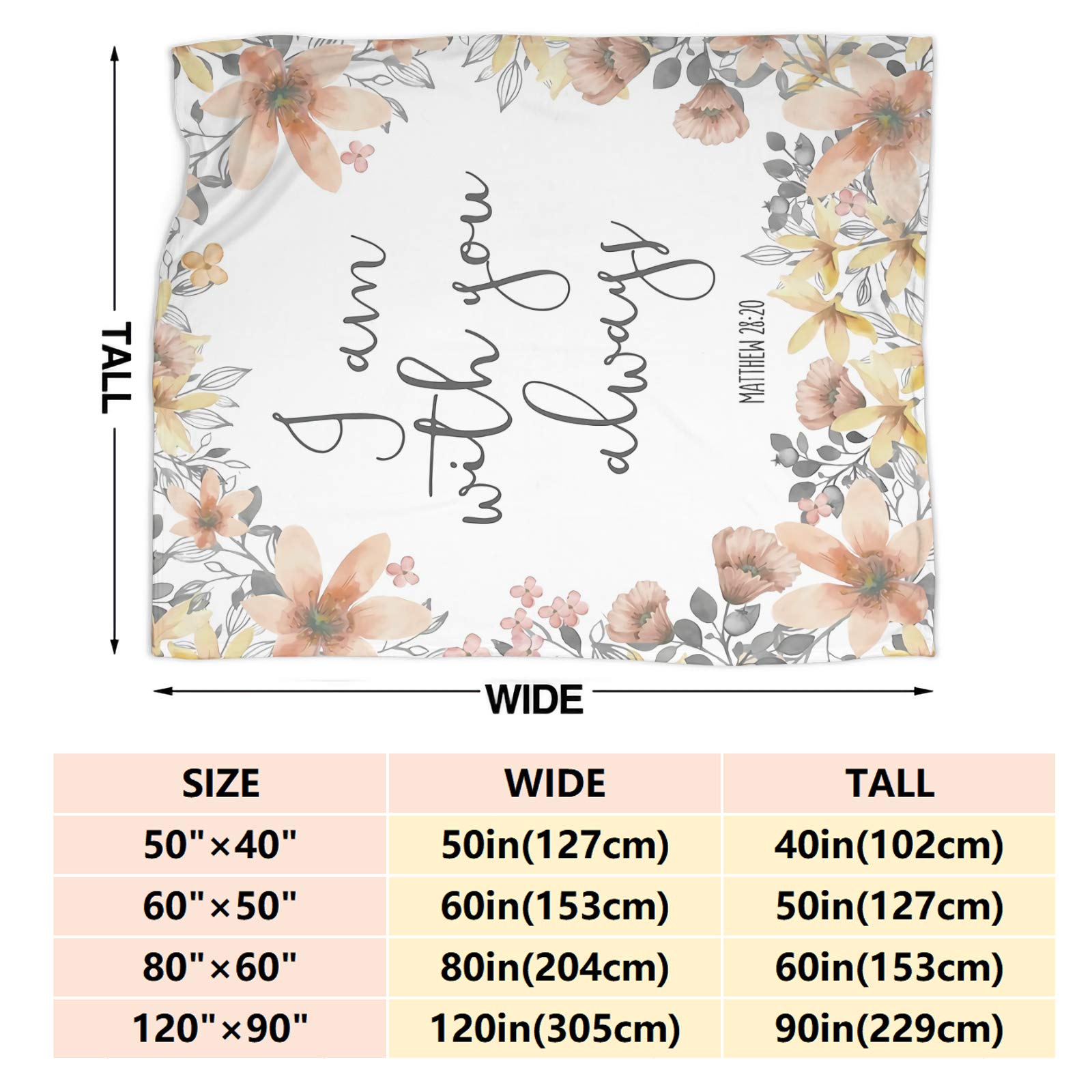 Bible Verse 'I Am with You Always' Fleece Throw Blanket - Lightweight Super Soft Flannel Blanket for Couch, Sofa & Bed - XL 120
