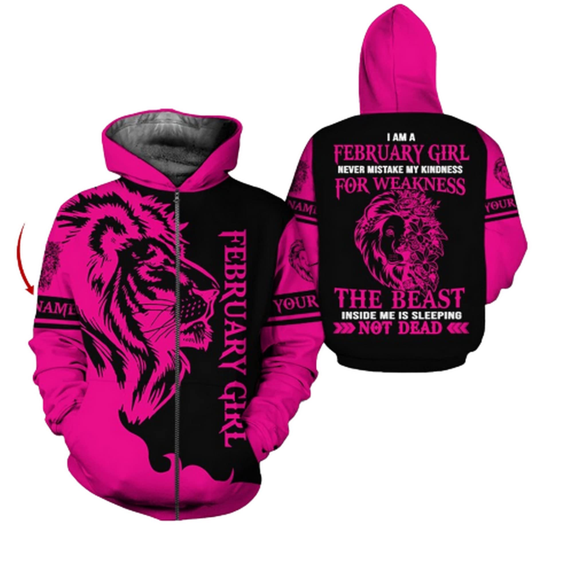 3D Printed February Girl Hoodie - Personalized Unisex Pullover & Zip Sweatshirt with Front Pocket | Christmas & Birthday Gifts for Men & Women | Casual Wear, Gifts for Her/Him, Winter Fashion