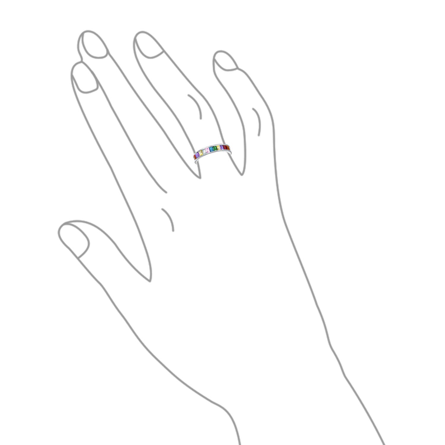 AAA Cubic Zirconia LGBTQ Rainbow Oval Cut Multicolor CZ Eternity Ring for Women - .925 Sterling Silver 5mm Stackable Wedding Band | Anniversary Gift, Pride Jewelry, Everyday Wear