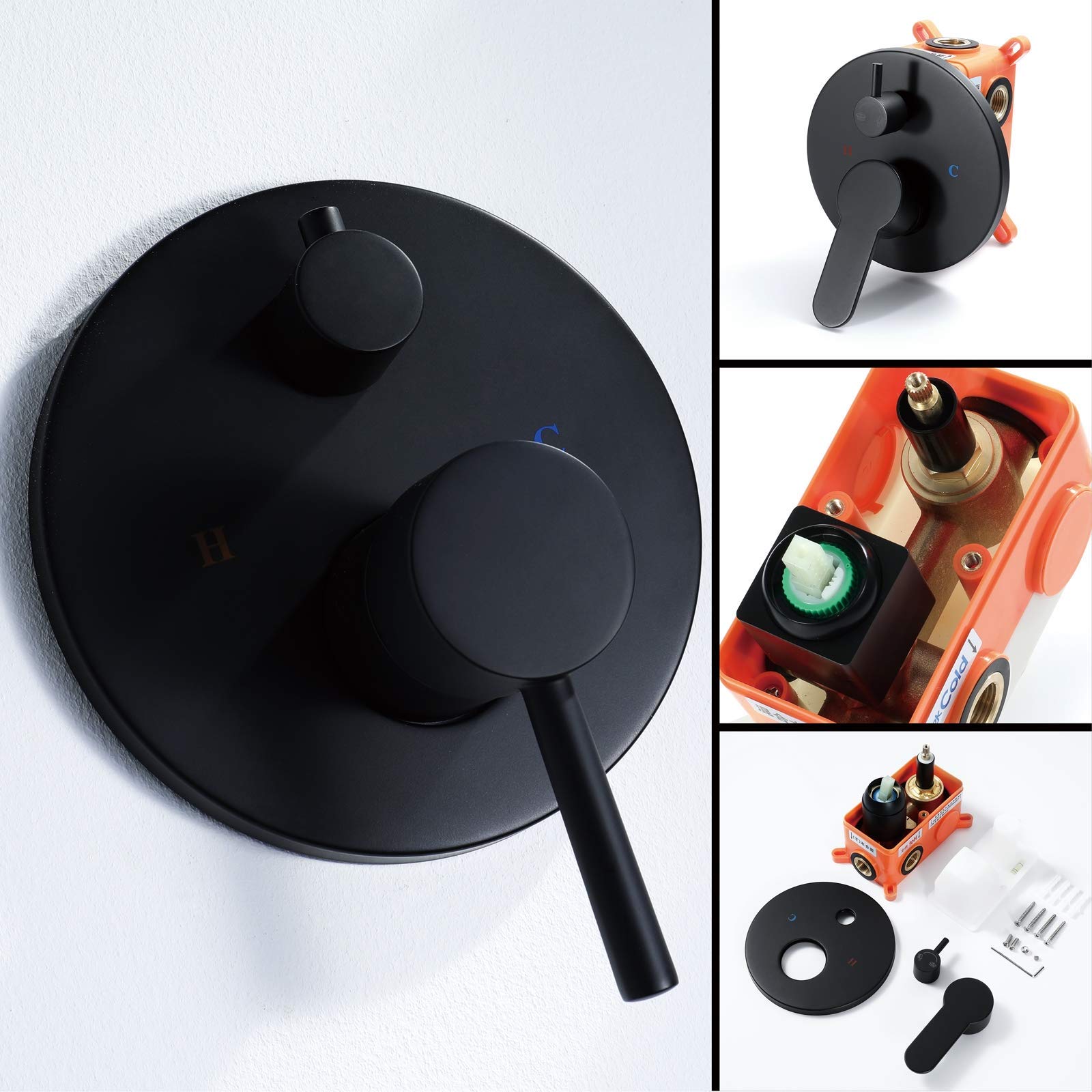 LUNEZY Black Rain Mixer Shower Combo Set - Ceiling Mounted Bathroom Shower Faucet with 10 Inch Round Rainfall Shower Head, Handheld Shower & Body Jets - Perfect for Luxury Spa-Like Bathroom Experience