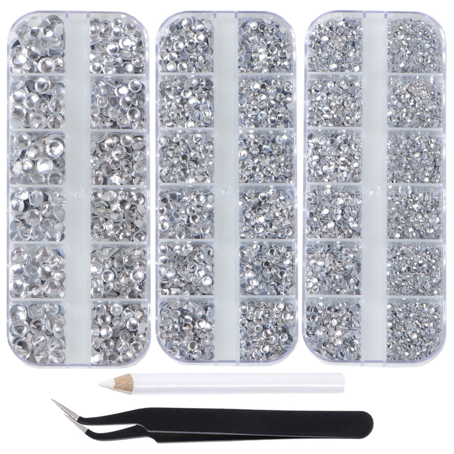 6800pcs Flatback Glass Hotfix Rhinestones Crystal Beads Kit with Tweezer & Picking Pen for DIY Crafts - Shoes, Clothes, Bags, Nail Art, Face Painting (6 Sizes, Clear) | Perfect for Costume Design, Wedding Decor, Fashion Accessories & DIY Projects