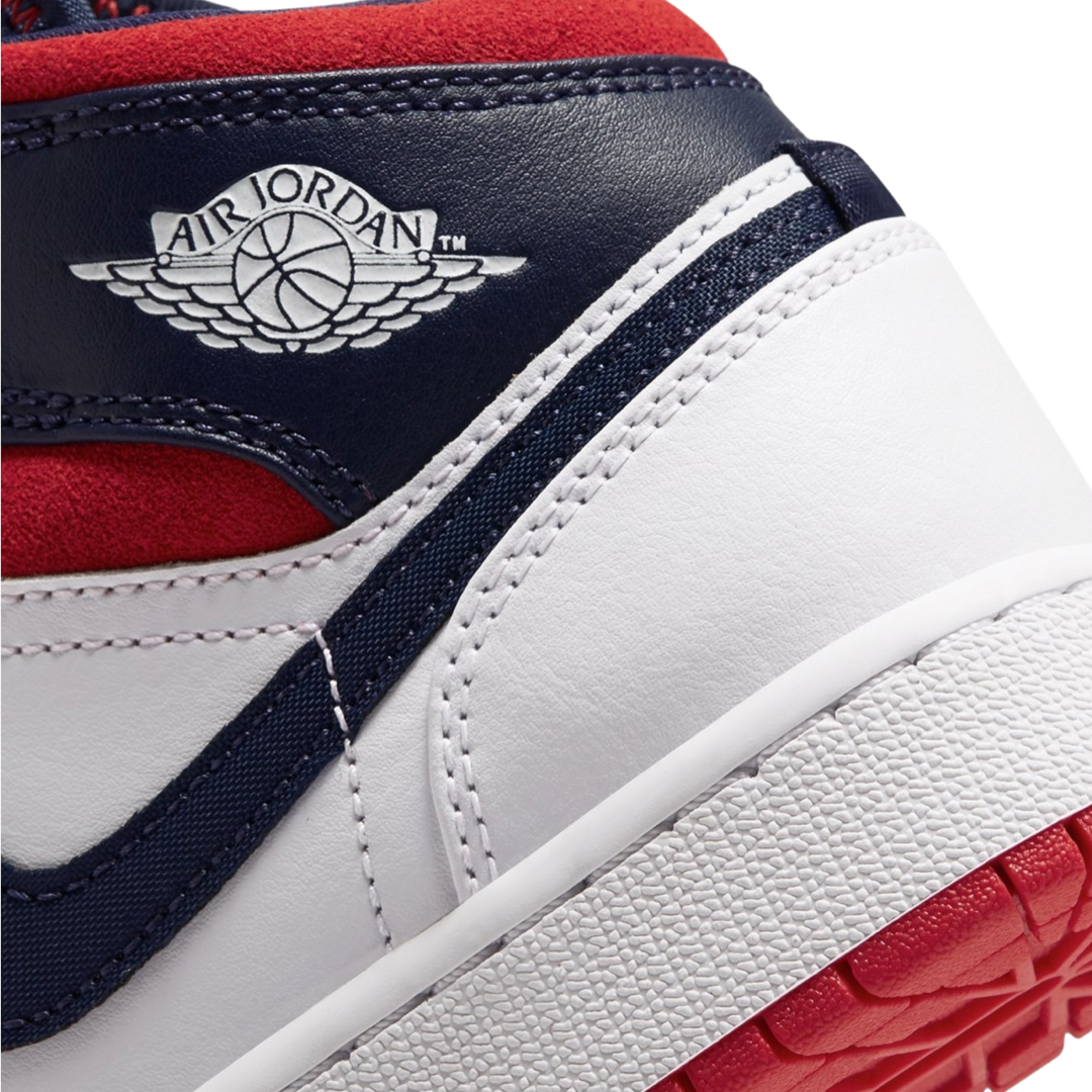 Air Jordan 1 Mid GS SE Sneakers - White, Varsity Red & Midnight Navy Basketball Shoes for Kids | Perfect for School, Sports & Casual Wear