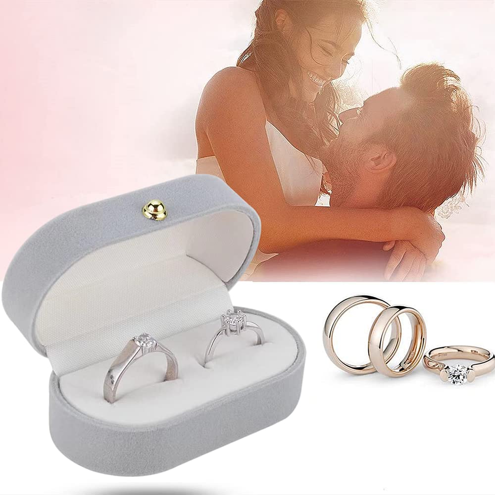 SHIZHENFU Velvet Jewelry Box - Elegant Oval Ring Holder for Wedding, Engagement & Anniversary - Vintage Ring Bearer Case with Soft Lining - Perfect Gift for Valentine's Day, Proposal & Special Occasions (Grey)