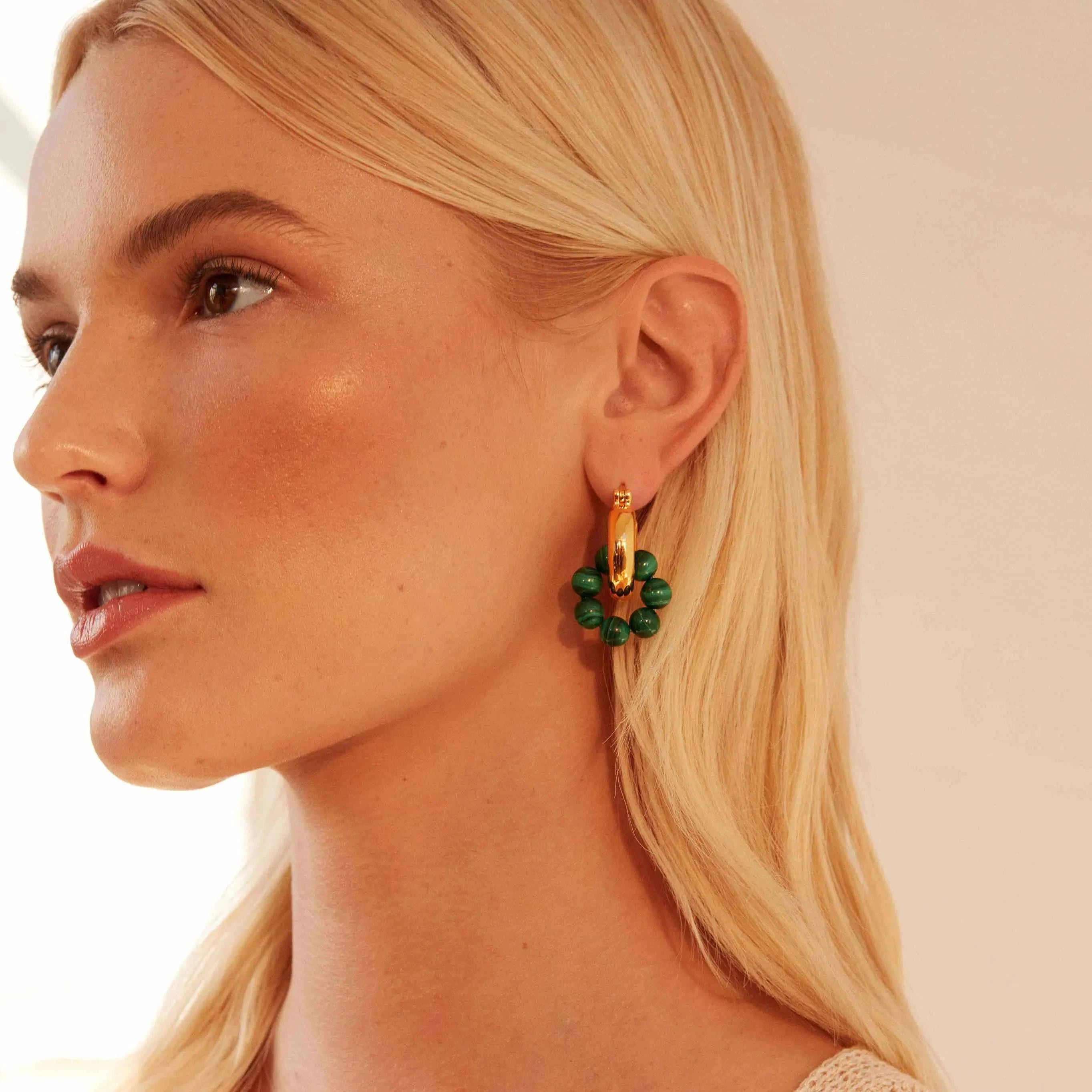 Shyla Malachite Sura Hoops - Elegant Green Stone Earrings for Women | Perfect for Parties, Weddings & Everyday Wear