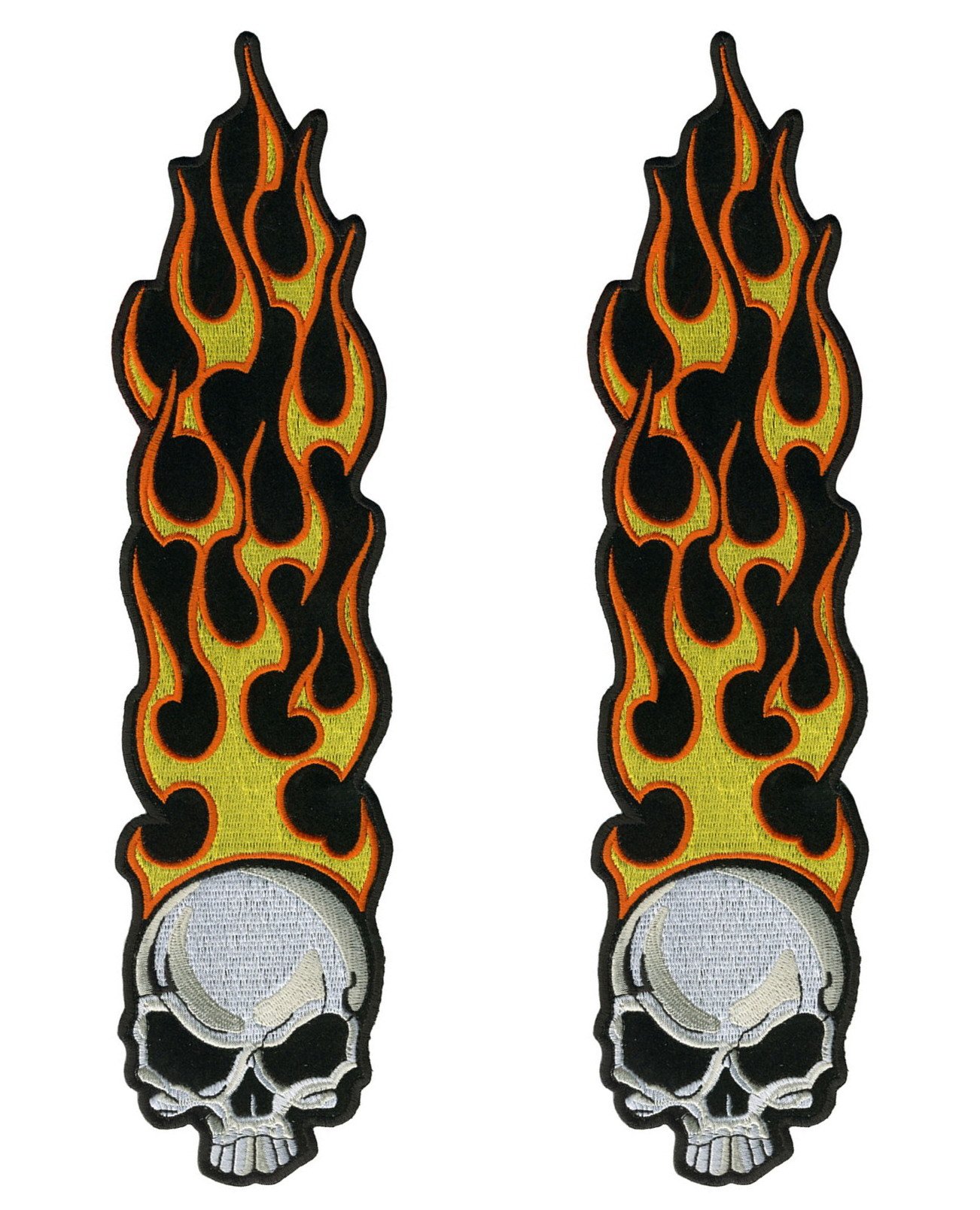 12 Inches Long Flame Skull Outlaw Biker Patches - Pair of Premium Embroidered Motorcycle Club Patches for Jackets, Vests & Biker Gear - Perfect for Motorcycle Enthusiasts & Biker Gang Members
